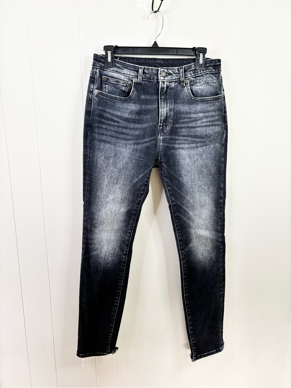 R13 Alison skinny black wash jeans size 30 chewed hem